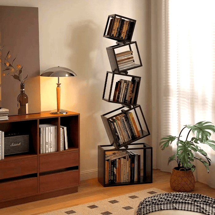 UNICORN Modern Geometric Iron Corner Bookshelf with Aesthetic Design Black