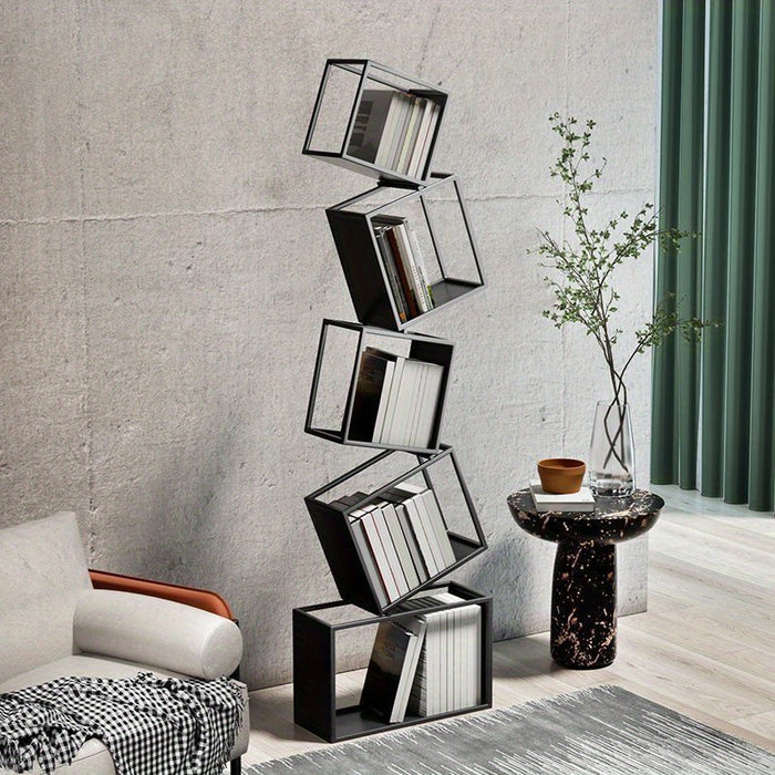UNICORN Modern Geometric Iron Corner Bookshelf with Aesthetic Design Black