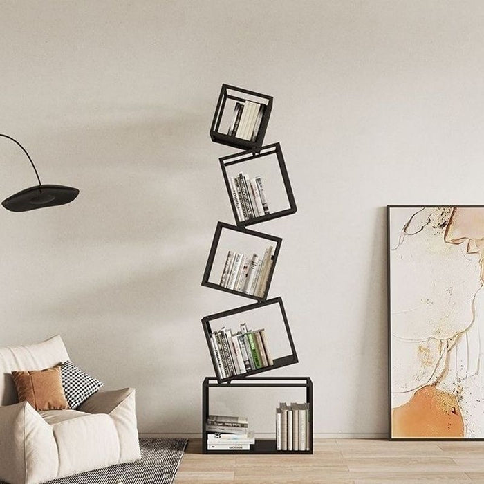 UNICORN Modern Geometric Iron Corner Bookshelf with Aesthetic Design Black