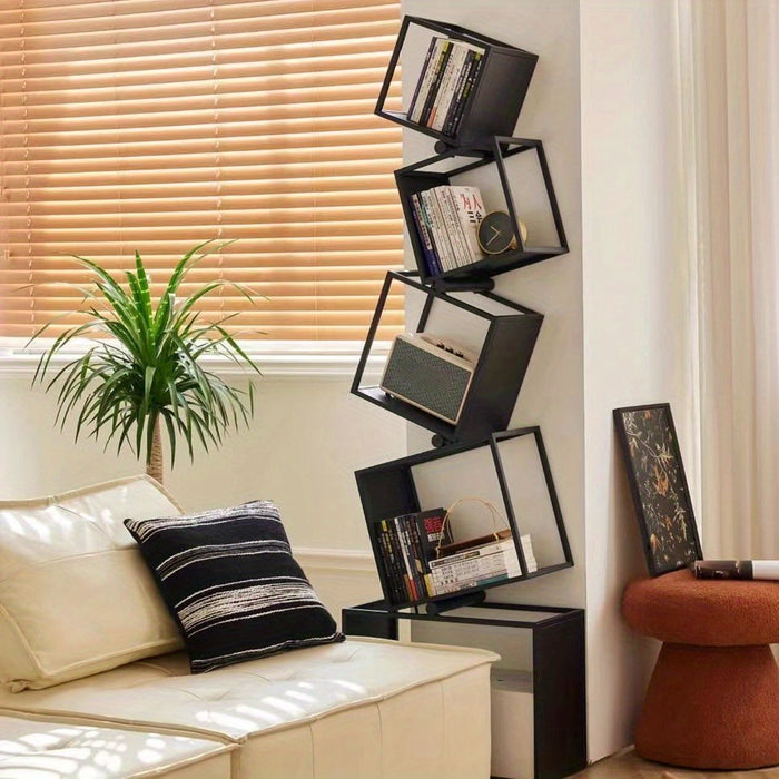 UNICORN Modern Geometric Iron Corner Bookshelf with Aesthetic Design Black