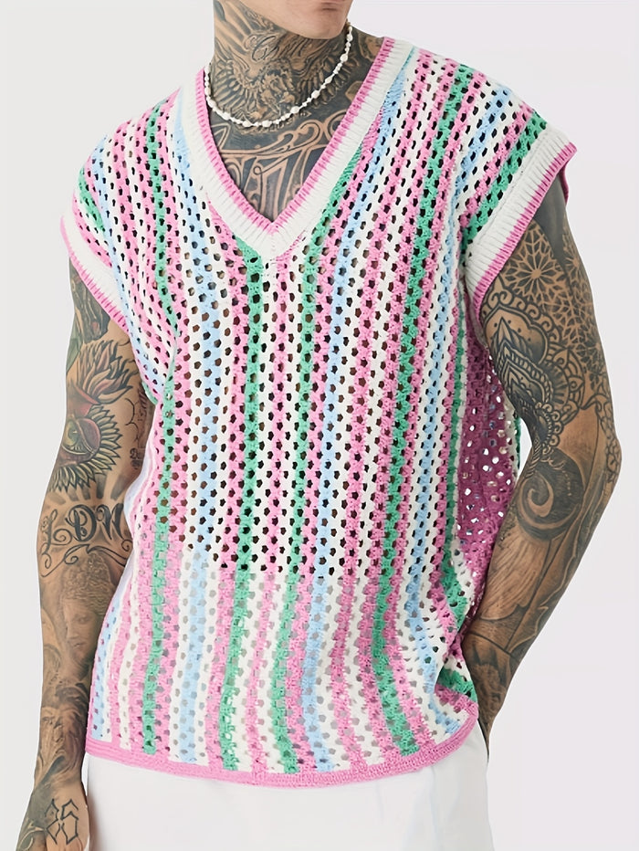 UNICORN Openwork Crochet Vest Pink Red Blue Green s m l xl xxl