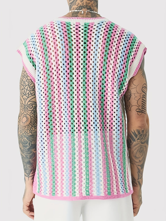 UNICORN Openwork Crochet Vest Pink Red Blue Green s m l xl xxl