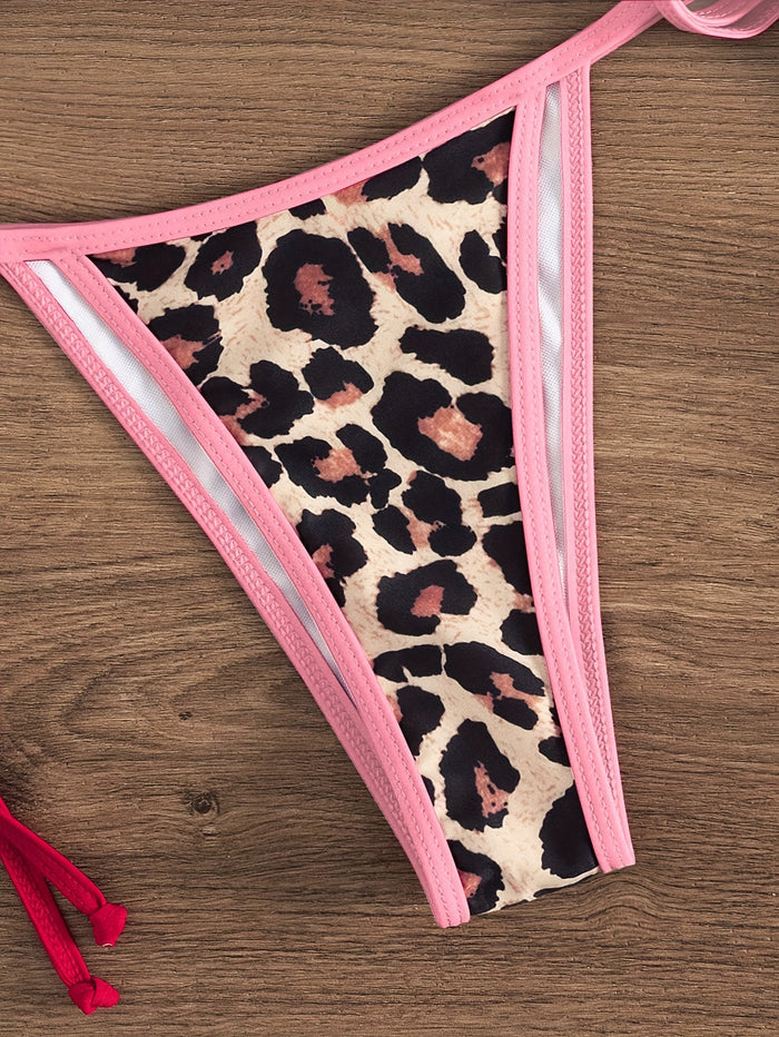 UNICORN Sexy Leopard Print Tie-Side Halter Bikini Swimsuit for Women xs s m l