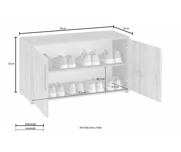 UNICORN Shoe cabinet Dresser white brown gray Width 95 cm Depth 35 cm Height 53 cm