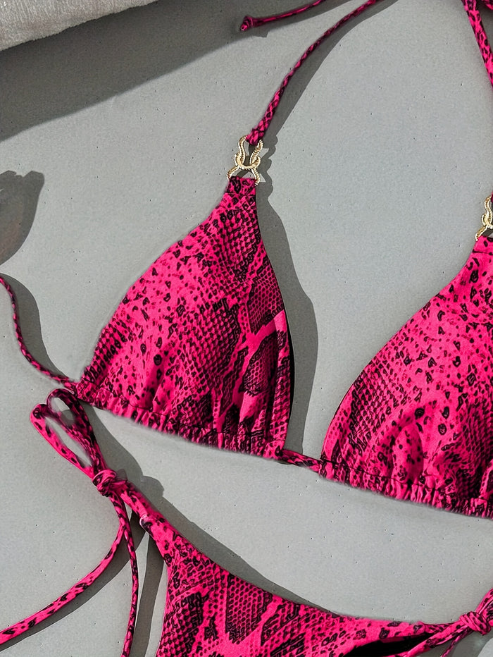 UNICORN Snakeskin Print Swimsuit Tie Bikini 2pcs Set xs s m l xl