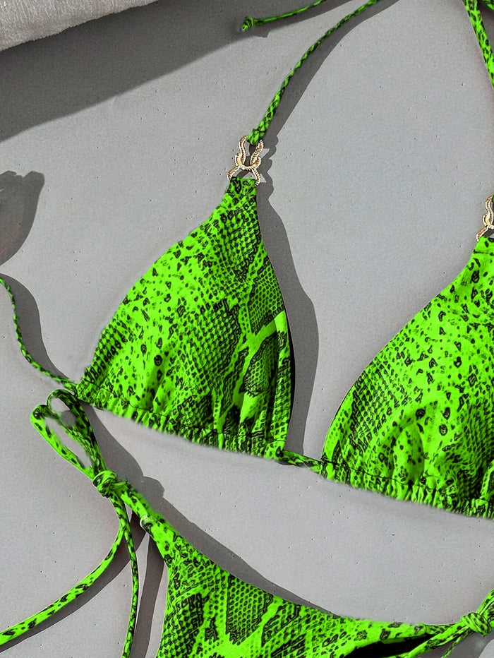 UNICORN Snakeskin Print Swimsuit Tie Bikini 2pcs Set xs s m l xl