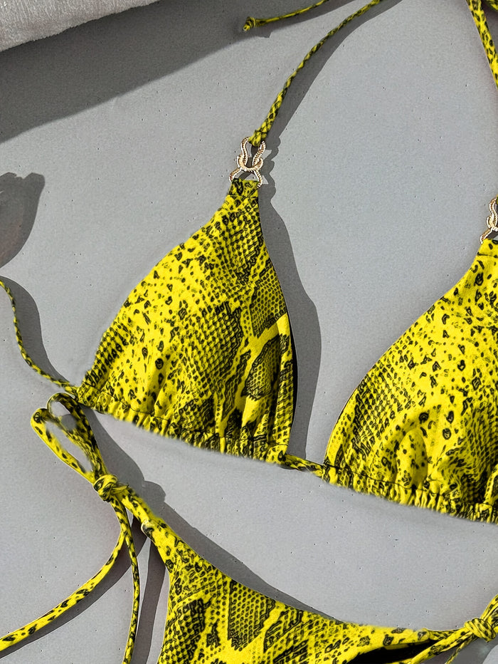 UNICORN Snakeskin Print Swimsuit Tie Bikini 2pcs Set xs s m l xl