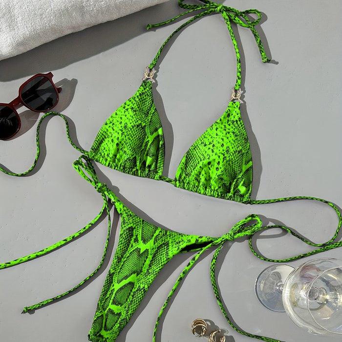 UNICORN Snakeskin Print Swimsuit Tie Bikini 2pcs Set xs s m l xl
