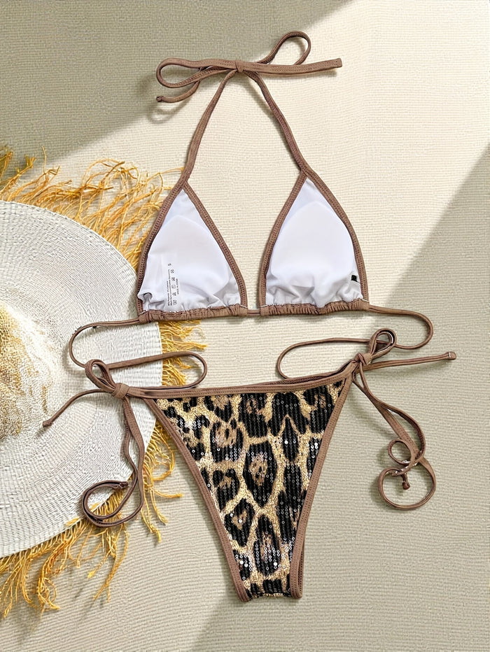 UNICORN Solid Color Triangle Bag Sexy Strappy Backless Sequin Split Bikini s m l