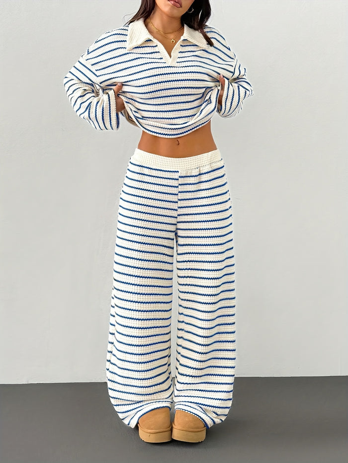 UNICORN Stylish And Relaxed Striped Pants Set for Women with a Tailored Collar xs s m l xl
