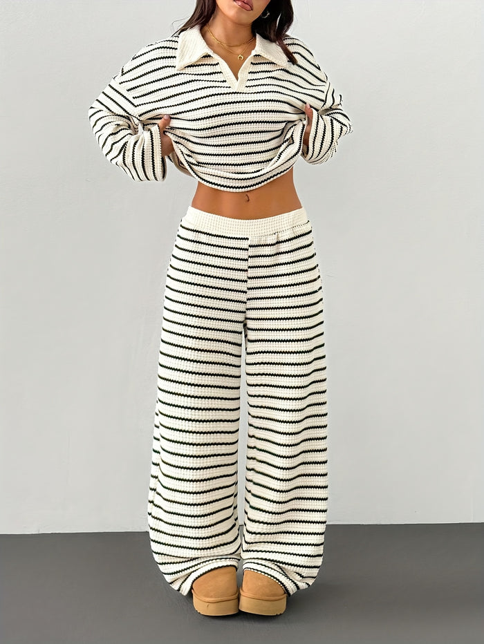 UNICORN Stylish And Relaxed Striped Pants Set for Women with a Tailored Collar xs s m l xl
