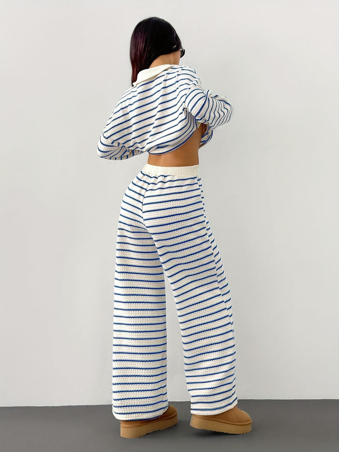UNICORN Stylish And Relaxed Striped Pants Set for Women with a Tailored Collar xs s m l xl