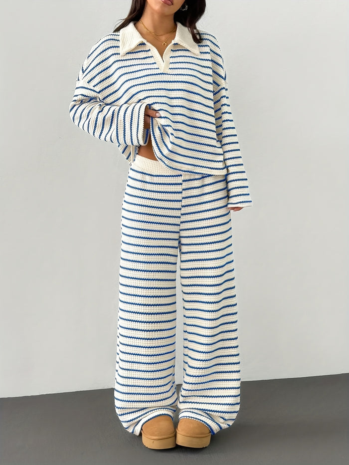 UNICORN Stylish And Relaxed Striped Pants Set for Women with a Tailored Collar xs s m l xl