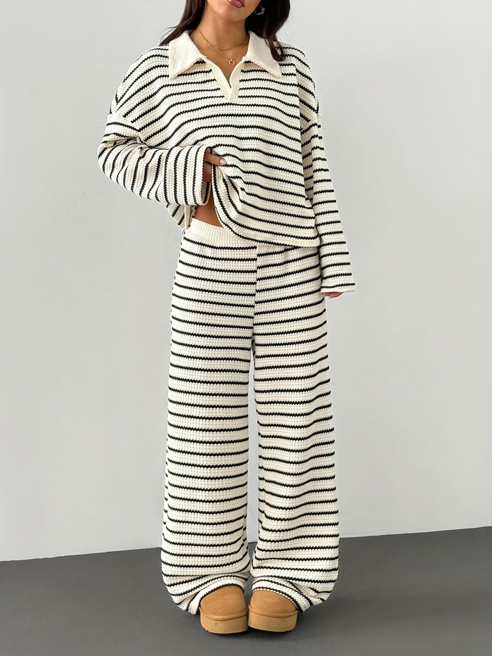 UNICORN Stylish And Relaxed Striped Pants Set for Women with a Tailored Collar xs s m l xl