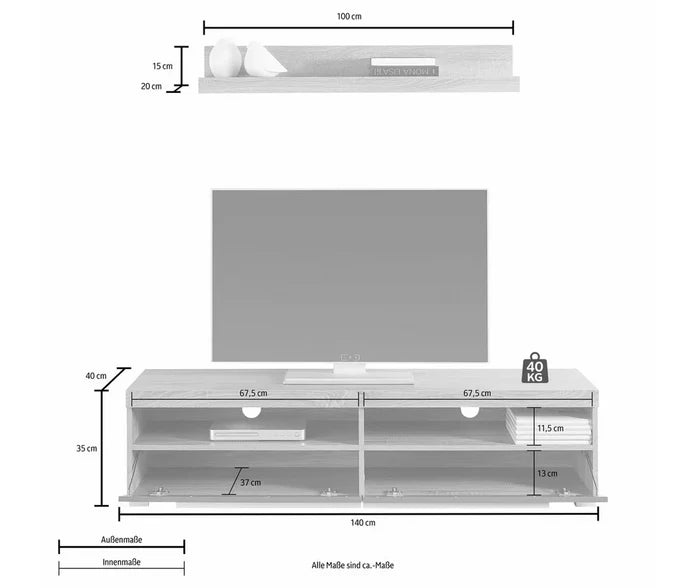 UNICORN TV furniture wall unit white brown 140 cm