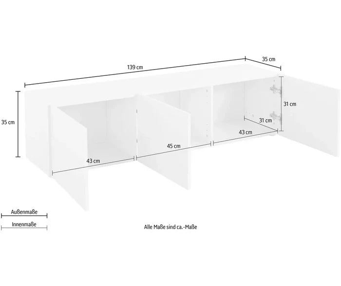 UNICORN TV furniture wall unit white Width 139 cm Depth 35 cm Height 35 cm