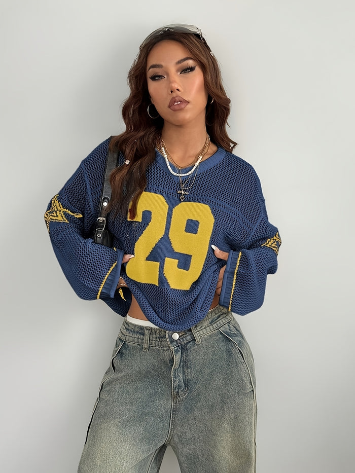 UNICORN V-Neck Number Jacquard Pullover Top Unisex s m l xl