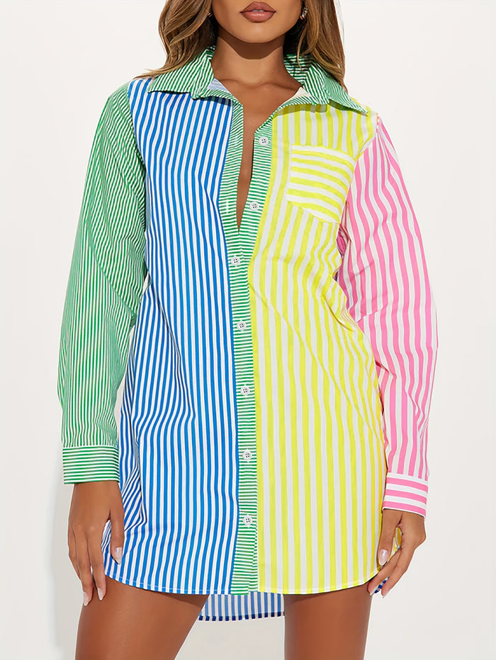 UNICORN Women Patchwork Print Striped Shirt xs s m l xl