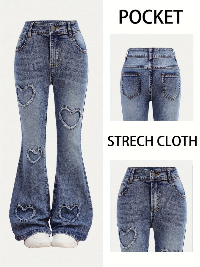 UNICORN Women Stretchy Personalized Ripped Heart-Decorated Flared Pants xs s m l xl