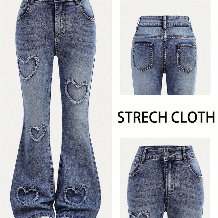UNICORN Women Stretchy Personalized Ripped Heart-Decorated Flared Pants xs s m l xl