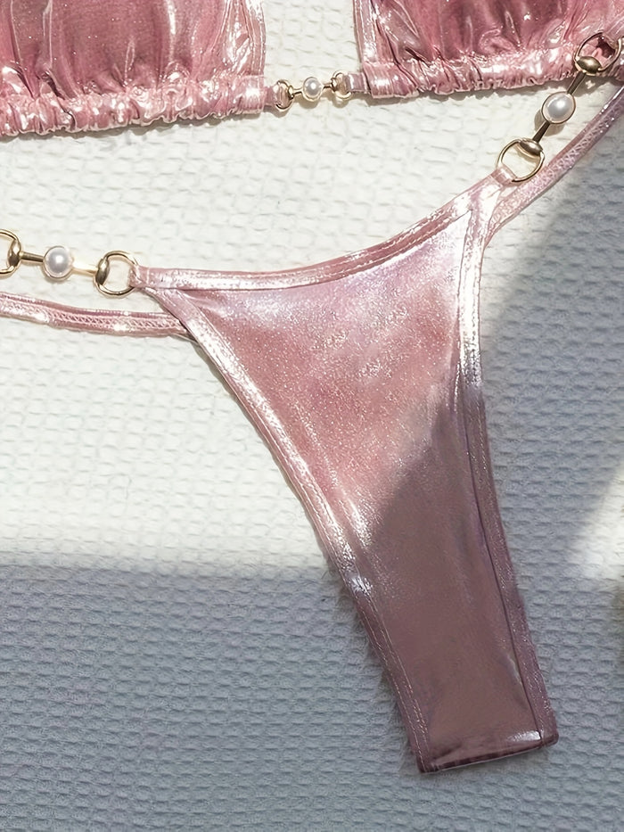 UNICORN Women's Bikini Set Sexy Triangle Top Shiny Pink Two-Piece Swimsuit s m l xl