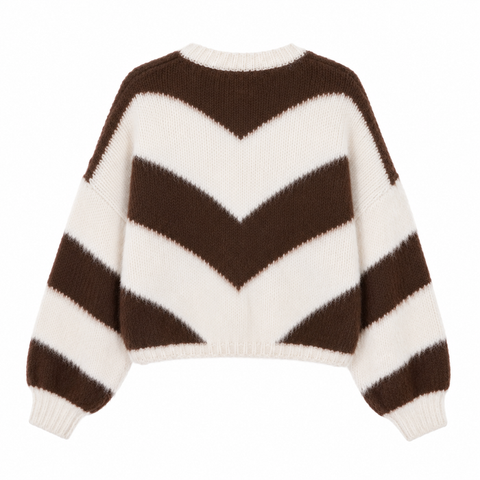 UNICORN Women's Brown Chevron Cardigan Fluffy Knitted Cardigan in Cream and Brown s m l xl