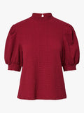 UNICORN Women's Burgundy Puff Sleeve Top – Elegant Blouse with Textured Fabric xs s m l xl