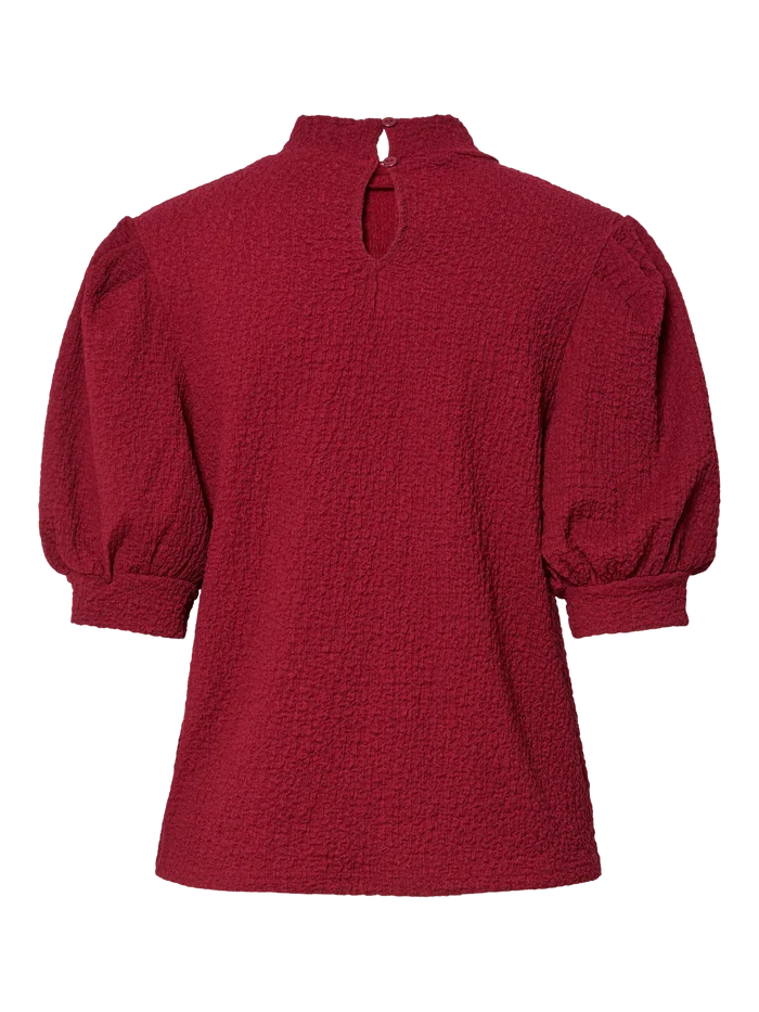 UNICORN Women's Burgundy Puff Sleeve Top – Elegant Blouse with Textured Fabric xs s m l xl