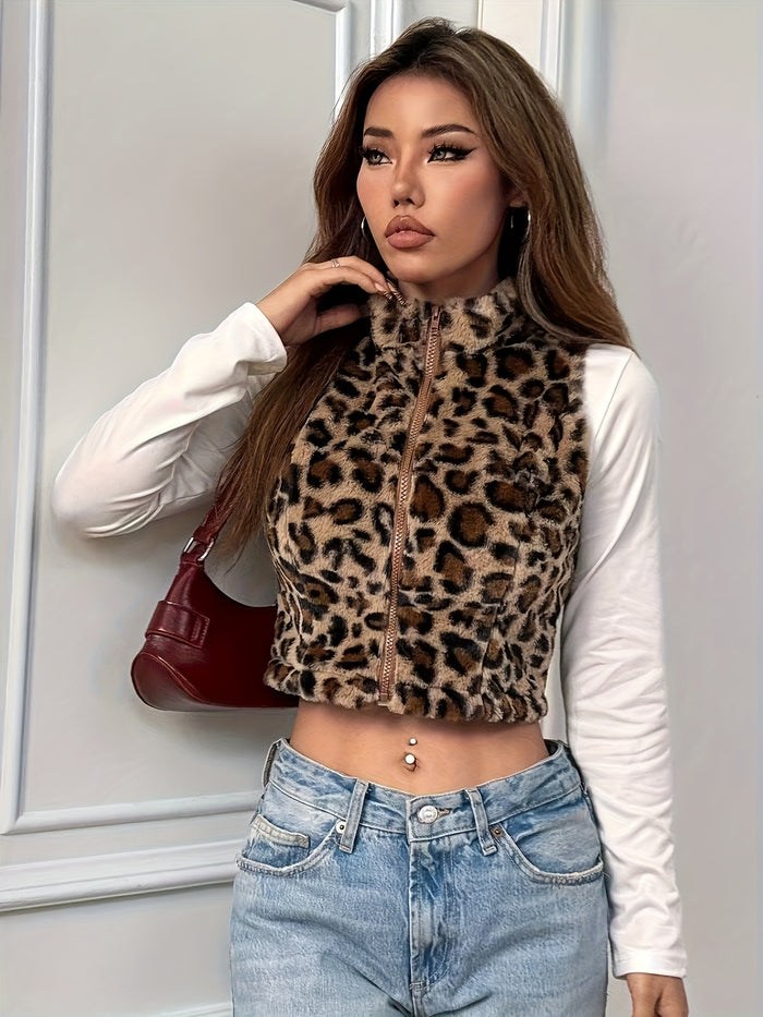 UNICORN Women'S Casual Sleeveless Short Jacket Leopard Print xs s m l