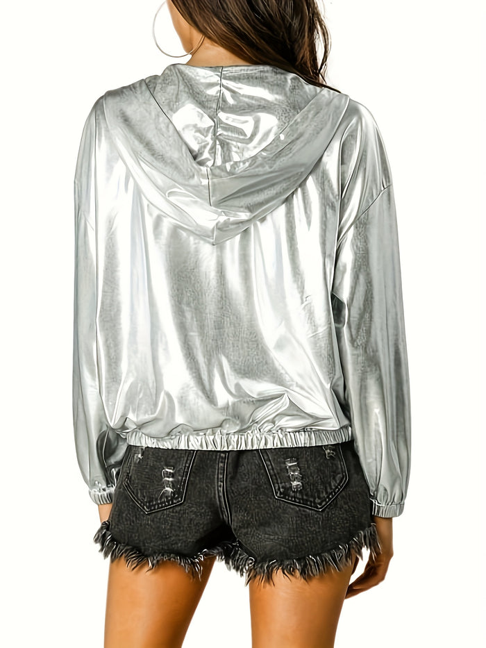 UNICORN Women's Coated Shiny Bomber Jacket, Long Sleeve, Zipper, s m l xl xxl