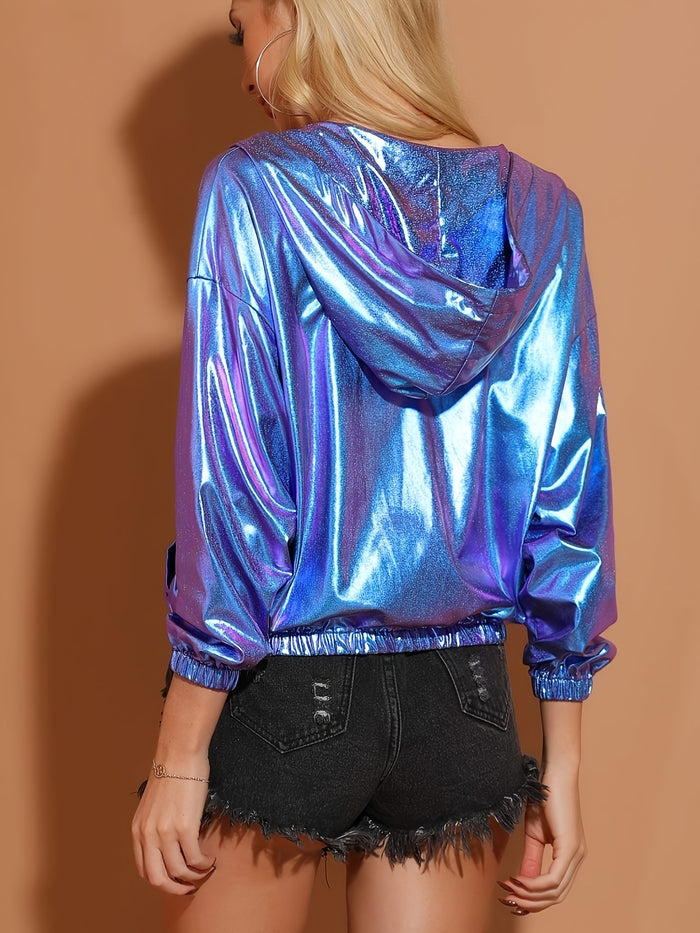 UNICORN Women's Coated Shiny Bomber Jacket, Long Sleeve, Zipper, s m l xl xxl