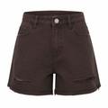 UNICORN Women's Dark Brown Denim Shorts – High Waist Jeans Shorts with Destroyed Details xs s m l xl