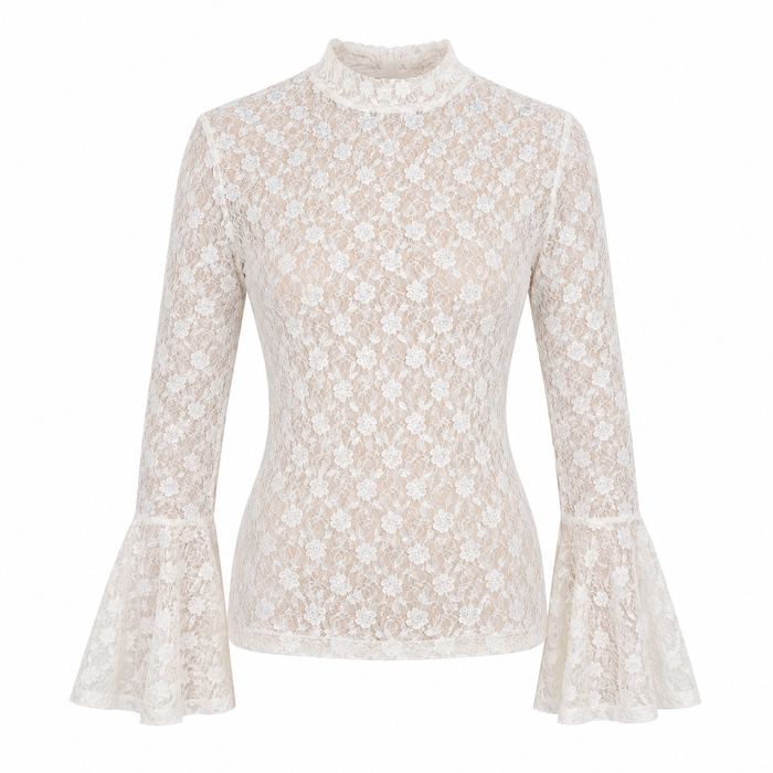UNICORN Women's Ivory Lace Top – Elegant Lace Top with Flared Sleeves s m l xl