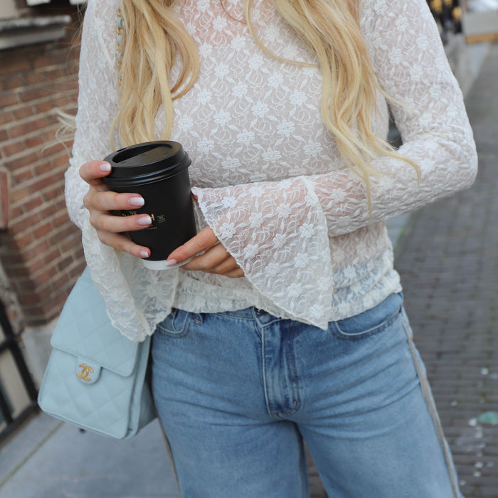 UNICORN Women's Ivory Lace Top – Elegant Lace Top with Flared Sleeves s m l xl