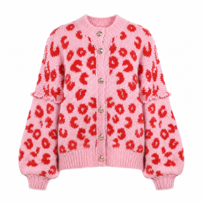 UNICORN Women's Leopard Cardigan – Soft Knit Cardigan with Red Leopard Print s m l xl