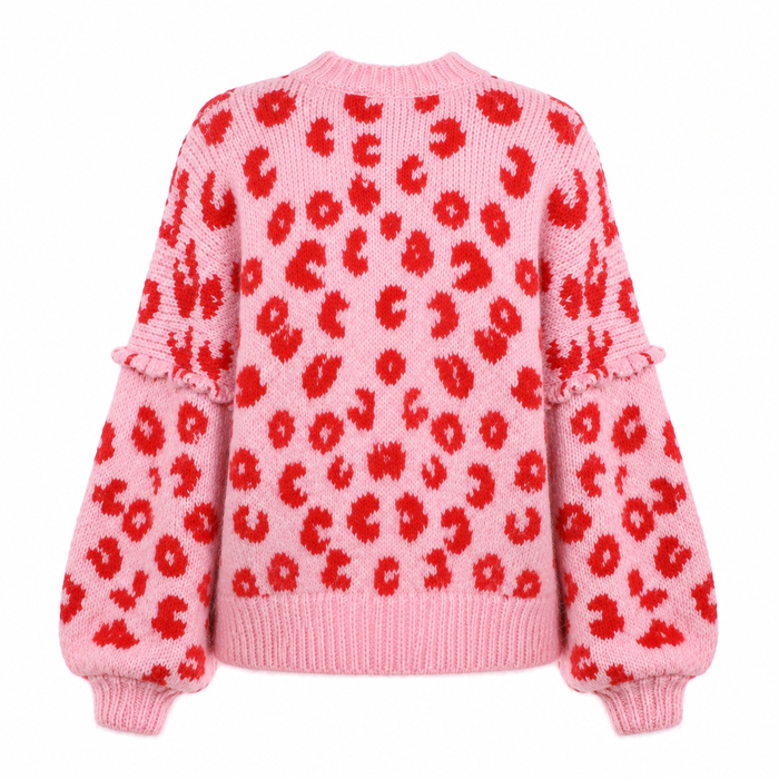 UNICORN Women's Leopard Cardigan – Soft Knit Cardigan with Red Leopard Print s m l xl