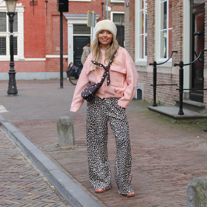 UNICORN Women's Leopard Print Wide Leg Trousers with Pink Side Stripe s m l xl