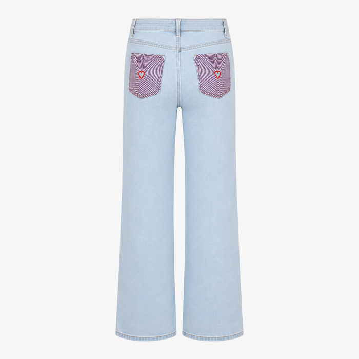 UNICORN Women's Light Blue Wide Leg Jeans with Heart Detail Back Pockets xs s m l xl