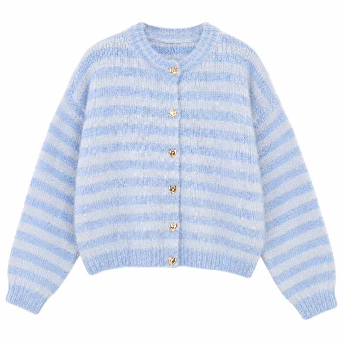 UNICORN Women's Luxury Light Blue Teddy Cardigan with Gold Heart Buttons s m l xl