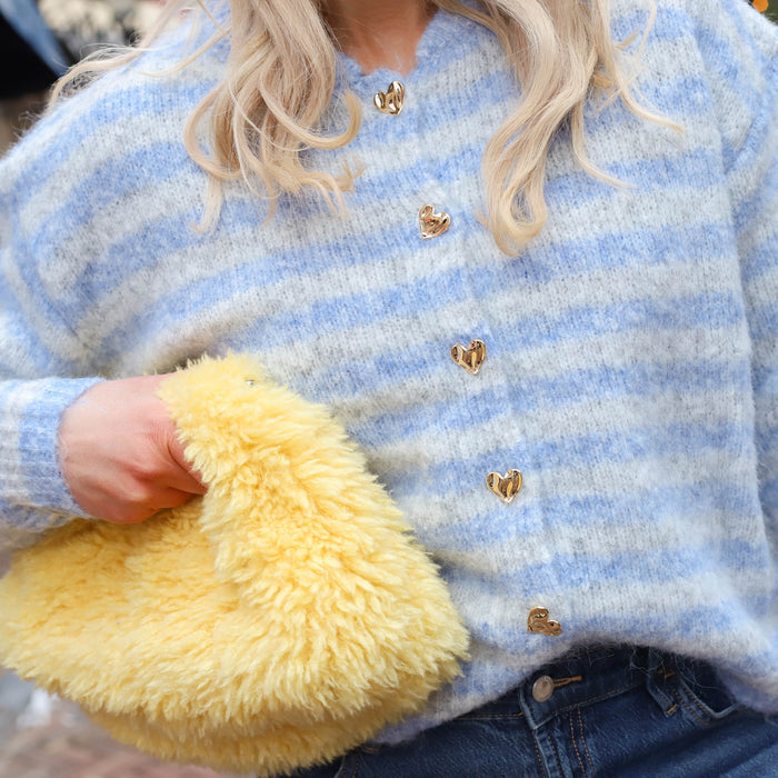 UNICORN Women's Luxury Light Blue Teddy Cardigan with Gold Heart Buttons s m l xl