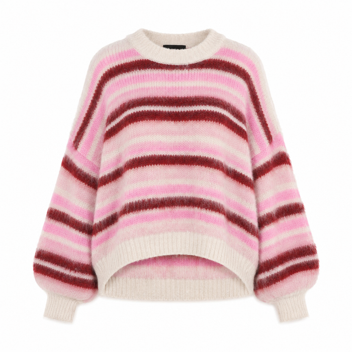 UNICORN Women's Pink Berry Stripe Knit Sweater Soft Striped Sweater in Pink & Burgundy s m l xl