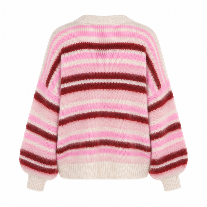 UNICORN Women's Pink Berry Stripe Knit Sweater Soft Striped Sweater in Pink & Burgundy s m l xl