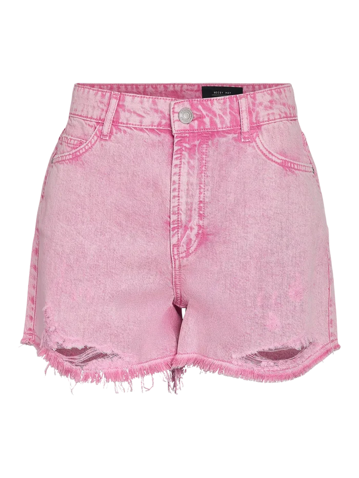 UNICORN Women's Pink Denim Short – High Waist Destroyed Jeans Short with Frayed Hem xs s m l xl