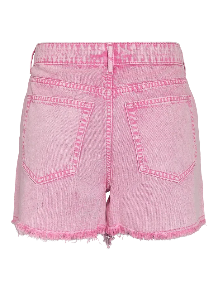 UNICORN Women's Pink Denim Short – High Waist Destroyed Jeans Short with Frayed Hem xs s m l xl