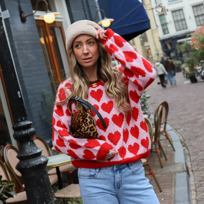 UNICORN Women's Pink Heart Knit Sweater with Red Heart Pattern s m l xl