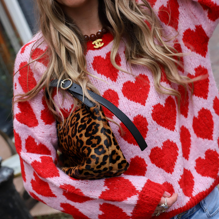 UNICORN Women's Pink Heart Knit Sweater with Red Heart Pattern s m l xl