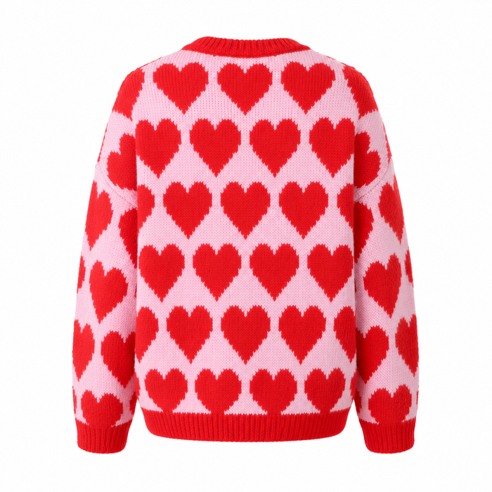 UNICORN Women's Pink Heart Knit Sweater with Red Heart Pattern s m l xl