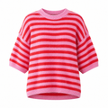UNICORN Women's Pink & Red Striped Knit Sweater with Short Sleeves s m l xl