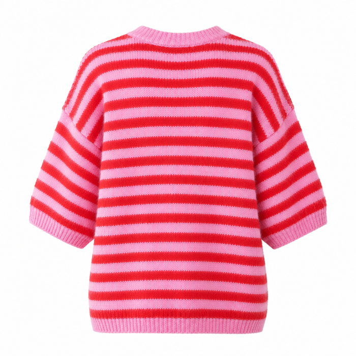 UNICORN Women's Pink & Red Striped Knit Sweater with Short Sleeves s m l xl