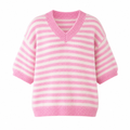 UNICORN Women's Pink & White Striped V-Neck Knit Top s m l xl